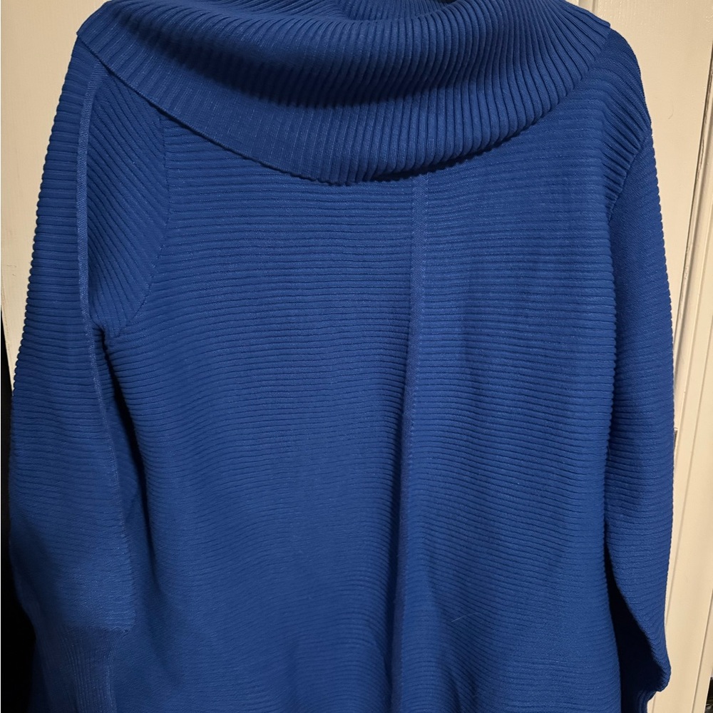 Cyrus Blue Cowl Neck Sweater with Ribbed Knit Texture